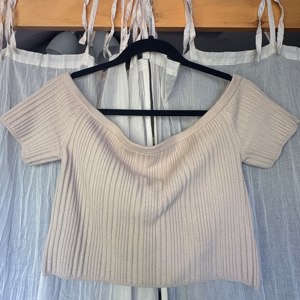 Aerie Ribbed Knit Sweater in Tan